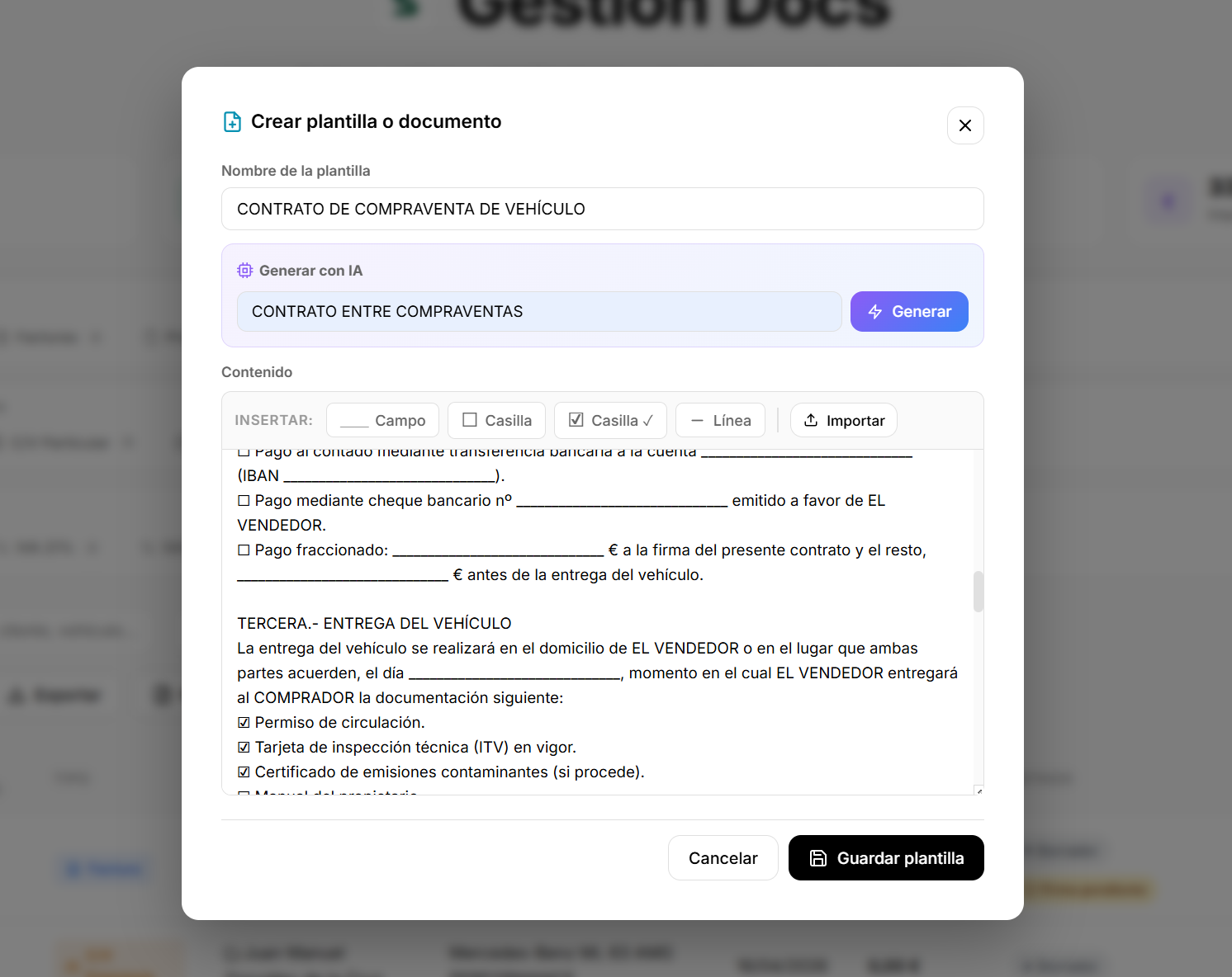 Panel de gestión de plantillas: creación, edición y eliminación de plantillas